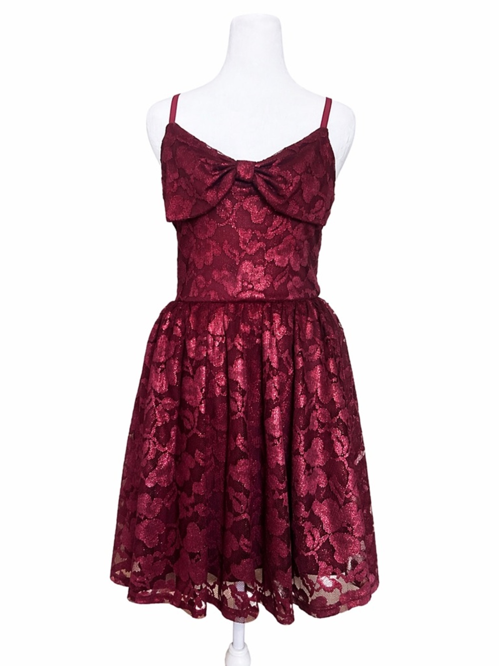 NWT American Rag Dress Medium Burgundy Sparkle Bow Lace Y2K Mini Party Cocktail